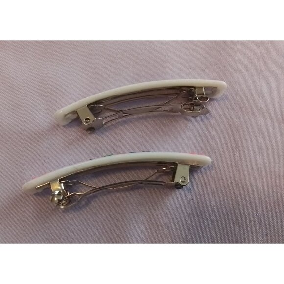 Personalized "Julie" Hair Barrettes Set Of 2 White With Floral Accents - Picture 5 of 5